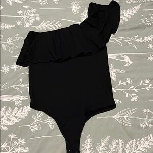 Black One-Shoulder Ruffle Bodysuit